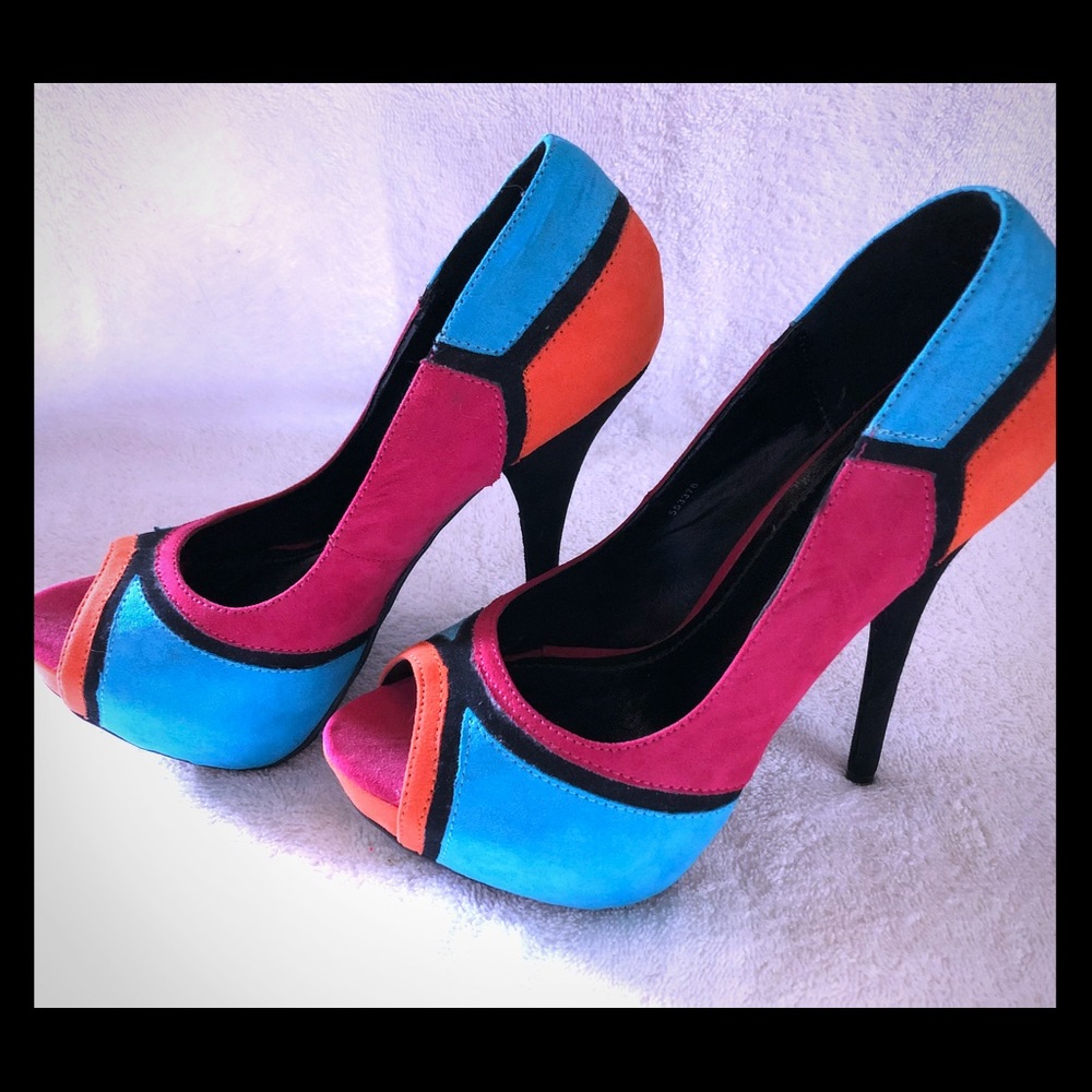Sky Blue, Pink, Orange & Black Heels